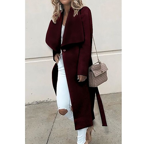 

Women's Solid Colored Basic Fall & Winter Coat Long Daily Long Sleeve Polyster Coat Tops White