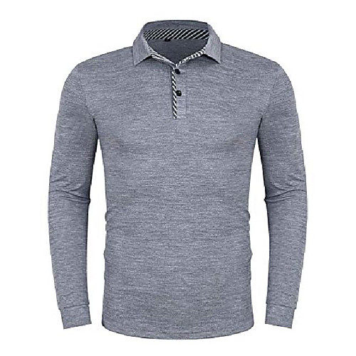 

mens long sleeve striped collar polo t shirt dry fit sport golf polo shirts grey xl