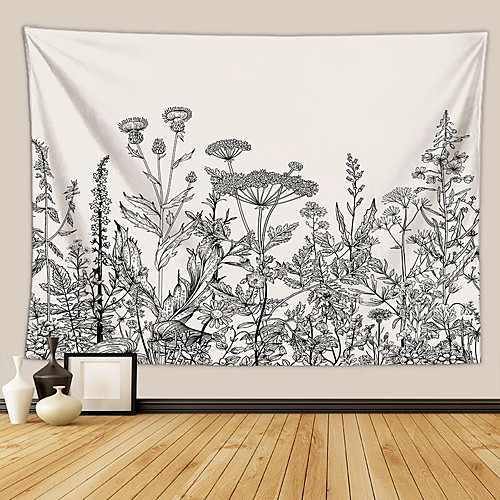 

Wall Tapestry Art Deco Blanket Curtain Picnic Table Cloth Hanging Home Bedroom Living Room Dormitory Decoration Polyester Fiber Plant Series Black And White Flowers