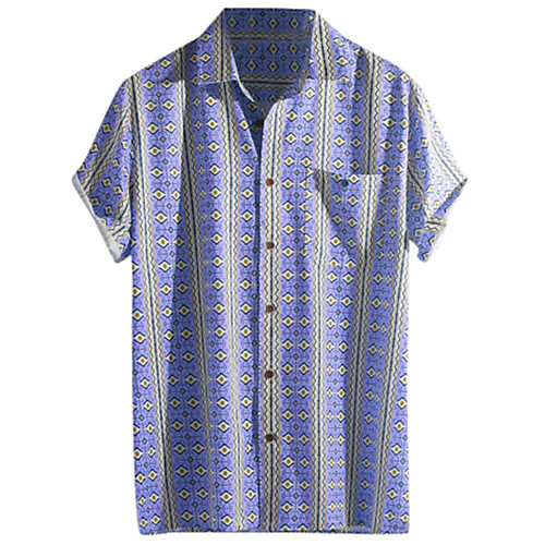 

Men's Shirt Other Prints Graphic Short Sleeve Daily Tops Vintage Blue Purple Yellow