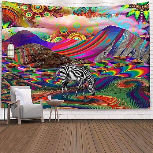 

Wall Tapestry Art Decor Blanket Curtain Picnic Tablecloth Hanging Home Bedroom Living Room Dorm Decoration Polyester Colorful Mountain Zebra Views