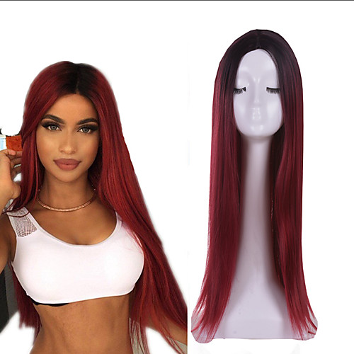 

Synthetic Wig Straight Middle Part Wig Long Very Long Wine Red Synthetic Hair 65 inch Women's Fashionable Design Party Middle Part Burgundy
