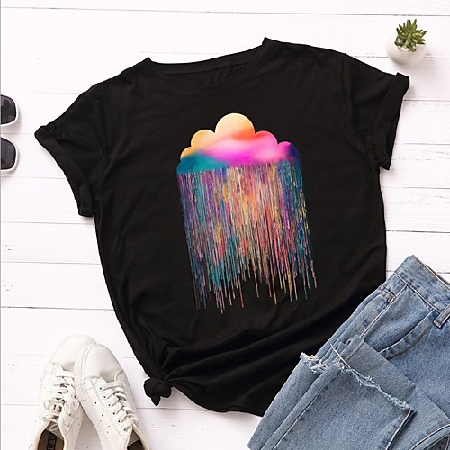 

Women's T-shirt Graphic Prints Print Round Neck Tops 100% Cotton Basic Basic Top White Black Blushing Pink