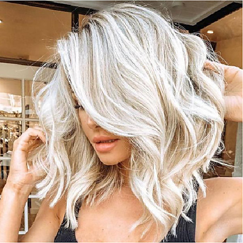 

Synthetic Wig Body Wave Side Part Wig Short Long Brown / White Synthetic Hair 65 inch Women's Party Highlighted / Balayage Hair Middle Part White