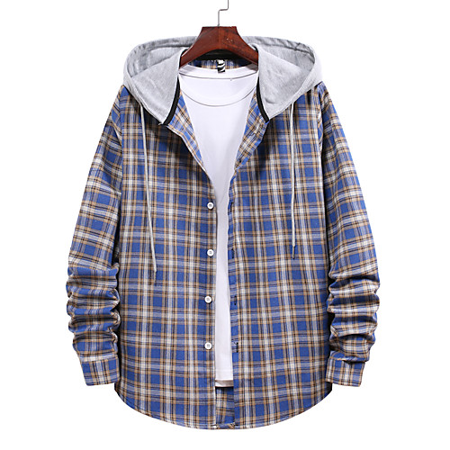 

Men's Shirt non-printing Check Long Sleeve Daily Tops Black Blue