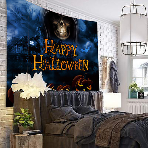 

Halloween Party Holiday Wall Tapestry Art Decor Blanket Curtain Picnic Tablecloth Hanging Home Bedroom Living Room Dorm Decoration Psychedelic Pumpkin Skull Skeleton Haunted Scary Polyester