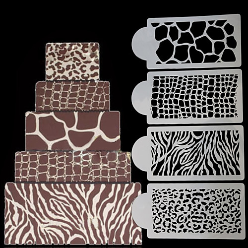 

4Pcs Cake Stencils Biscuit Bakery Template Fondant Mould Crown Leopard Baking Gadgets Cake Spray Flowers Mold