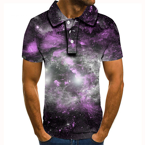 

Men's Polo 3D Print Graphic Print Short Sleeve Daily Tops Basic Purple