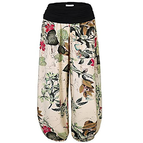 

women's floral print elastic waist harem pants one size army green