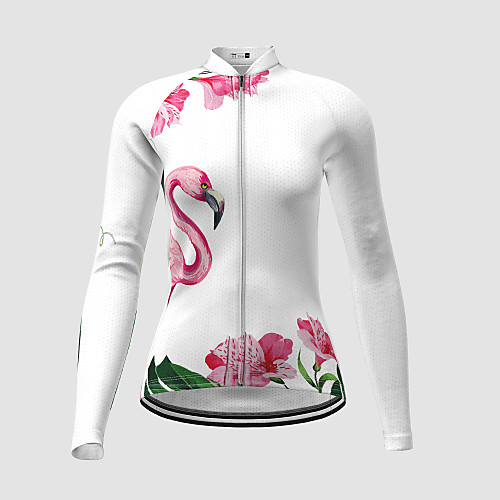 

21Grams Women's Long Sleeve Cycling Jersey Winter White Flamingo Novelty Floral Botanical Bike Jersey Top Mountain Bike MTB Road Bike Cycling Quick Dry Sports Clothing Apparel / Micro-elastic