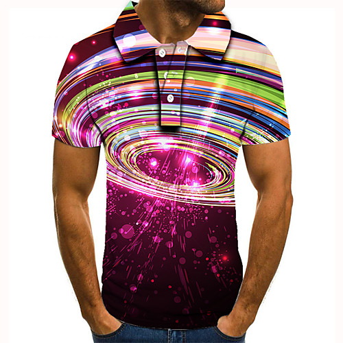 

Men's Polo 3D Print Graphic Print Short Sleeve Daily Tops Basic Rainbow