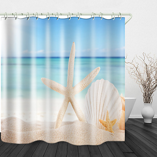 

Scallop Five-Pointed Star Digital Printing Shower Curtain Shower Curtains Hooks Modern Polyester New Design