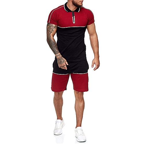 

Men's Set non-printing Color Block Drawstring Short Sleeve Daily Tops Basic Blue Yellow Wine