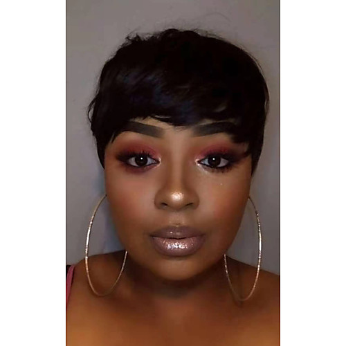 

Human Hair Wig Short Wavy Pixie Cut Short Bob Natural Women Sexy Lady New Capless Malaysian Hair Women's Natural Black #1B 6 inch