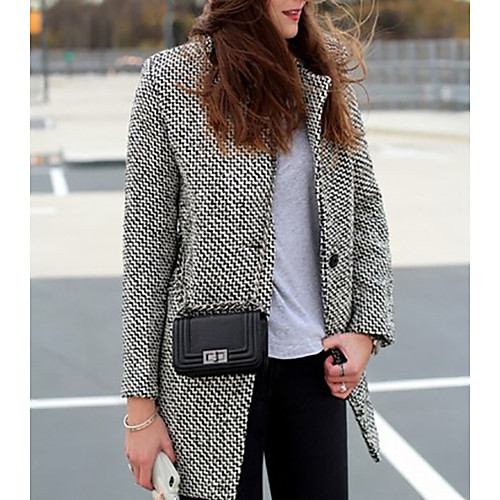

Women's Striped Patchwork Basic Fall Coat Regular Daily Long Sleeve Wool Coat Tops Gray