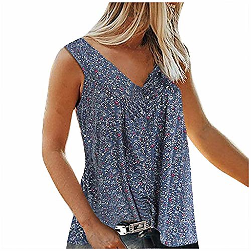 

floral tank tops for women plus size v neck strappy tops summer fashion sleeveless loose shirts tunic top blouses & #40;dark blue, l& #41;