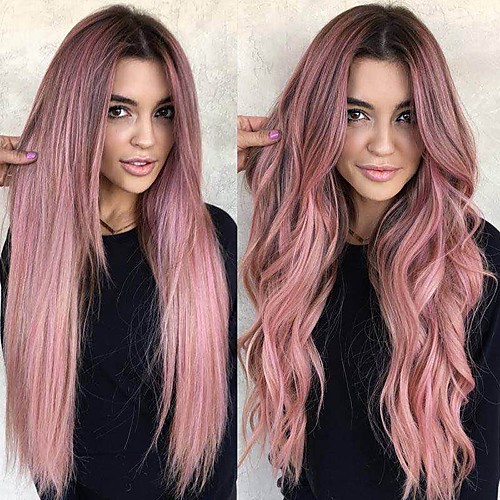 

Synthetic Wig Body Wave Middle Part Wig Long Very Long Violet Pink Synthetic Hair 65 inch Women's Highlighted / Balayage Hair Dark Roots Middle Part Pink