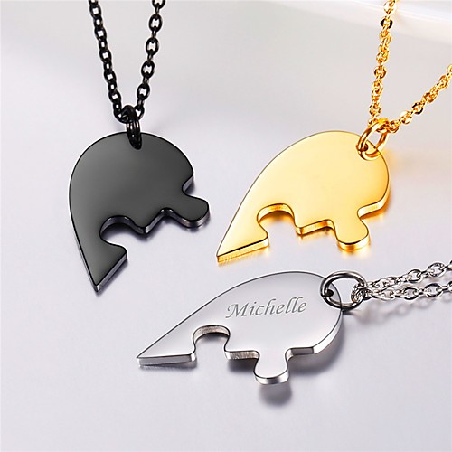 

Personalized Customized Pendant Necklace Stainless Steel Heart Heart Shape 1pc / pack Golden Black Silver