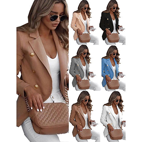 

Women's Blazer Solid Colored Classic Style Work Long Sleeve Coat Fall Spring Causal Double Breasted Regular Jacket White / Notch lapel collar