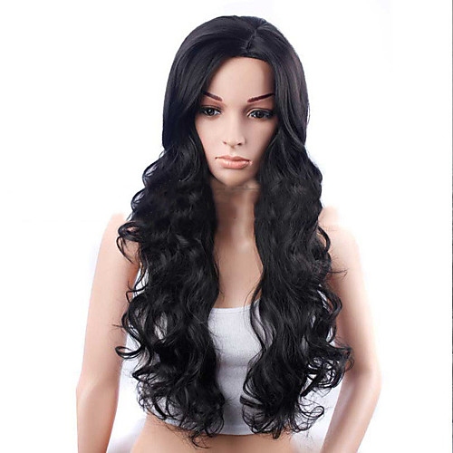 

Synthetic Wig Body Wave Asymmetrical Wig Long Black Synthetic Hair 26 inch Women's Fashionable Design For European Black
