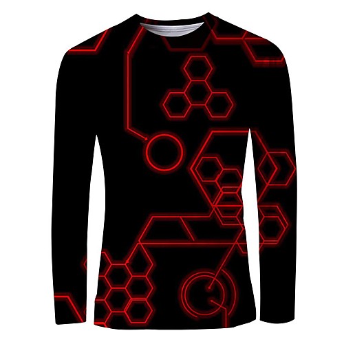 

Men's T shirt 3D Print Graphic Long Sleeve Daily Tops Basic Red