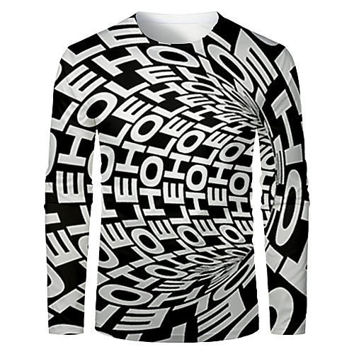 

Men's T shirt 3D Print Graphic Abstract 3D Long Sleeve Daily Tops Basic Black / White