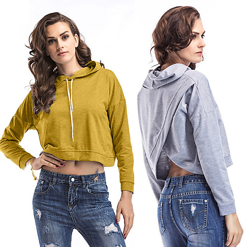 

Women's Hoodie Crop Top Minimalist Hoodie Solid Color Cute Sport Athleisure Hoodie Long Sleeve Breathable Warm Soft Comfortable Everyday Use Causal Exercising General Use / Winter