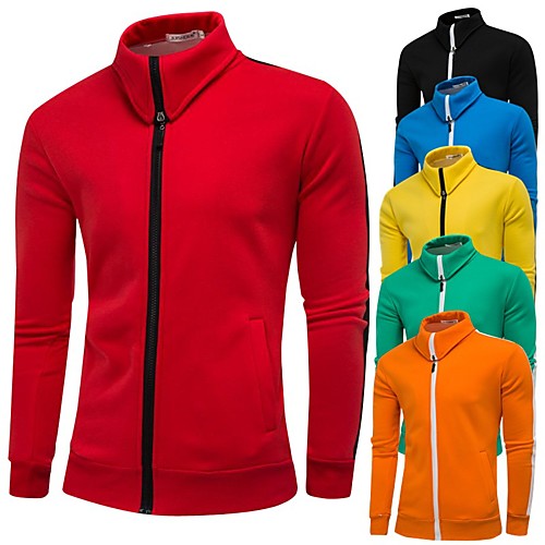 

Men's Long Sleeve Running Track Jacket Full Zip Outerwear Jacket Athleisure Wear Windproof Breathable Soft Fitness Running Jogging Sportswear Solid Color Black Red Activewear Stretchy