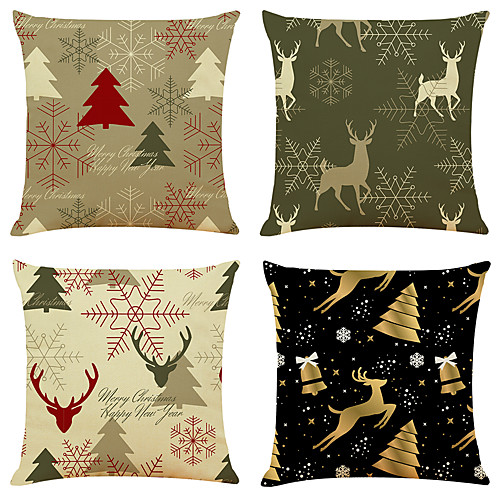 

1 Set of 4 pcs Christmas Series Decorative Linen Throw Pillow Cover 18 x 18 inches 45 x 45 cm