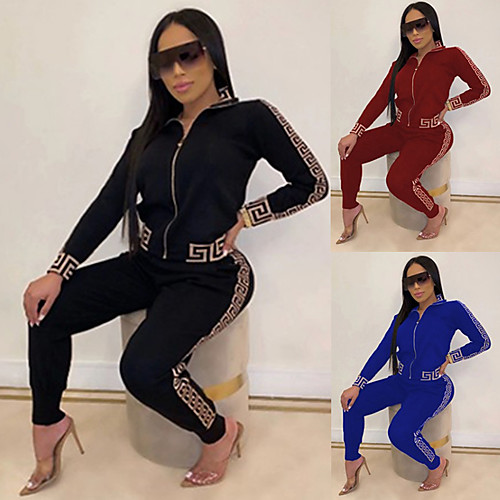 

Women's Sweatsuit 2 Piece Set Elastic Waistband Patchwork Color Block Sport Athleisure Sweatshirt Sweatshirt and Pants Outfits Clothing Suit Long Sleeve Comfortable Everyday Use Causal Casual Daily