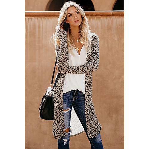 

Women's Stylish Knitted Leopard Cheetah Print Cardigan Long Sleeve Sweater Cardigans Open Front Fall Winter Silver Brown Gray