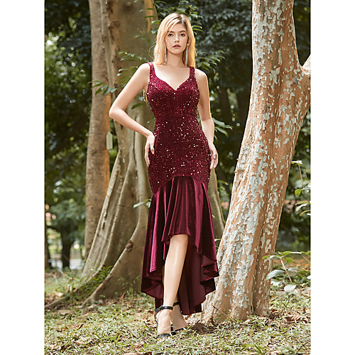 

Women's Trumpet / Mermaid Dress Midi Dress Red Sleeveless Solid Color Sequins Fall Winter V Neck Formal Sexy 2021 S M L XL XXL 3XL 4XL