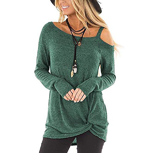 

women's cold shoulder tops long sleeve casual fashion knot twist front tunic blouse t-shirts