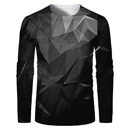 

Men's T shirt 3D Print Graphic Optical Illusion Plus Size Print Long Sleeve Daily Tops Elegant Exaggerated Black