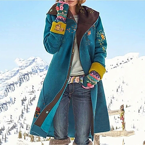 

Women's Plants Basic Fall Coat Long Daily Long Sleeve Woolen Coat Tops Blue