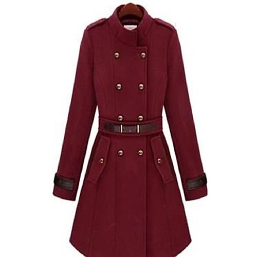 

Women's Solid Colored Basic Fall & Winter Coat Long Daily Long Sleeve Wool Coat Tops Wine