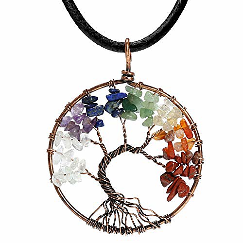 

tree of life teardrop heart amethyst opal pendant necklace copper wire wrapped gemstone healing chakra necklace choker 18