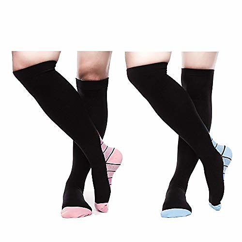 

compression socks for men & women 20-30 mmhg (2/4 pairs), best athletic & medical running flight travel pregnant (l-xl, blue/pink)