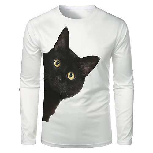 

Men's T shirt 3D Print Graphic Animal Long Sleeve Daily Tops Basic White