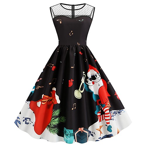 

Women's Swing Dress Maxi long Dress Black Sleeveless Print Print Summer Round Neck Casual Christmas 2021 S M L XL XXL