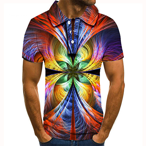 

Men's Polo 3D Print Graphic Print Short Sleeve Daily Tops Basic Rainbow