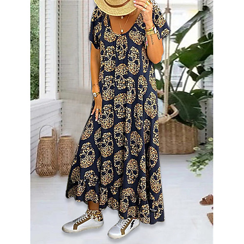 

Women's Halloween Swing Dress Short Mini Dress Navy Blue Short Sleeve Print Leopard Backless Print Summer Round Neck Sexy 2021 S M L XL XXL