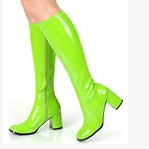 

Women's Boots Block Heel Boots Cuban Heel Round Toe Knee High Boots British Party & Evening PU Solid Colored White Black Purple