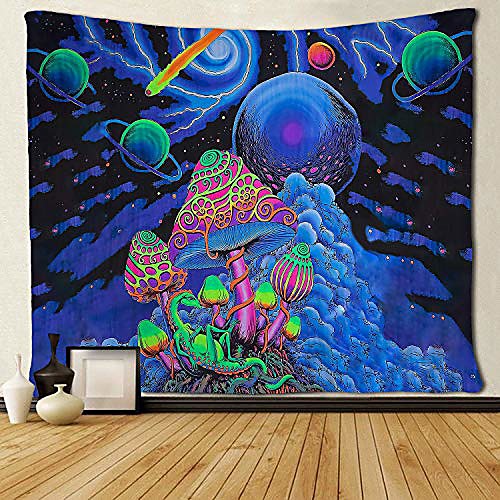 

psychedelic tapestry trippy tapestry mushroom tapestry nebula galaxy meteor planets tapestry lightning starry sky wall hanging hippie art 60x80 inches dorm room bedroom decor(van gogh blue)