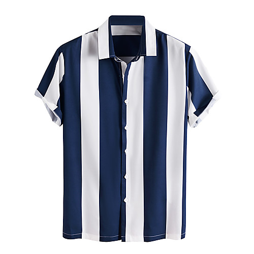 

Men's Shirt Other Prints Striped Graphic Short Sleeve Daily Tops Basic Blue