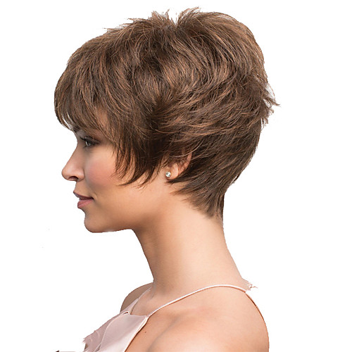 

Synthetic Wig Curly Pixie Cut With Bangs Wig Short Dark Brown Synthetic Hair 6 inch Women's Fashionable Design Adorable Cool Dark Brown