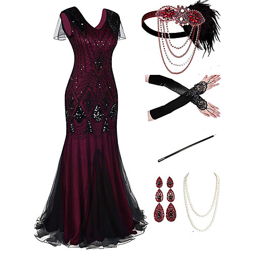 

The Great Gatsby Roaring 20s 1920s Vintage Vacation Dress Flapper Dress Outfits Masquerade Prom Dress Women's Tassel Fringe Costume RedBlack / 1 / Coral Red Vintage Cosplay Party Prom / Body Jewelry