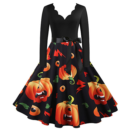 

Pumpkin Dress Adults Women's Vintage Vacation Dress Halloween Halloween Festival / Holiday Polyster Black / Blue / Purple Women's Easy Carnival Costumes