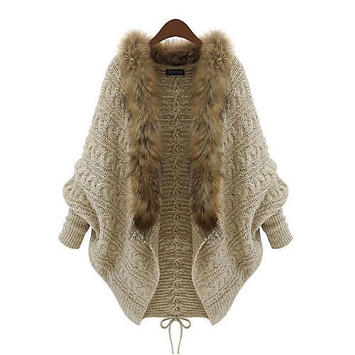 

Women's Basic Knitted Solid Color Plain Cardigan Acrylic Fibers Long Sleeve Sweater Cardigans V Neck Fall Winter Beige