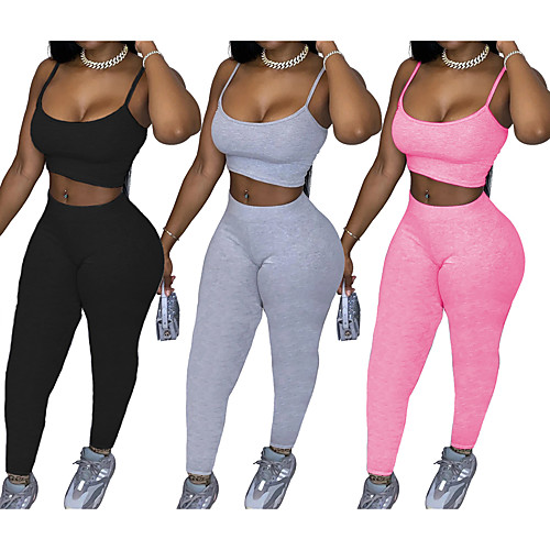 

Women's 2pcs Yoga Suit Winter Fashion Black Pink Grey Fitness Gym Workout Running High Waist Leggings Bra Top Sport Activewear Tummy Control Butt Lift Breathable Quick Dry Moisture Wicking High